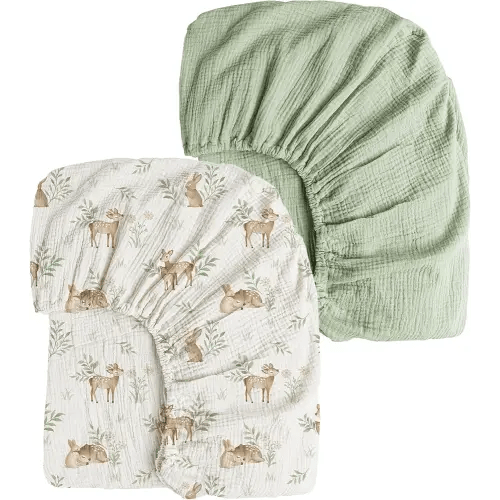 Konssy Muslin Crib Sheets 2 PCS, 100% Cotton Baby Crib Sheets for Standard Crib Mattress (28"x 52"), Soft and Breathable for Boys, Girls (Woodland,Sage)