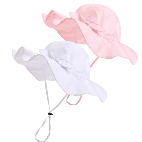 Baby Girl Sun Hat with UPF 50+ Outdoor Adjustable Beach Hat with Wide Brim Bucket Hats