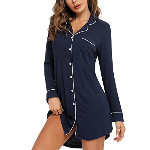 Leikar Maternity Nightgown For Women Nursing Pajamas Long Sleeve Sleepshirt
