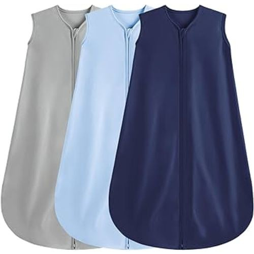 3 Pack Baby Sleep Sack 0-6 Months 100% Rayon Cotton Baby Sleeping Bag 2-Way Zipper Toddler Wearable Blankets,Comfy Stretchy Thin Sleep Sacks.TOG 0.3(Small)