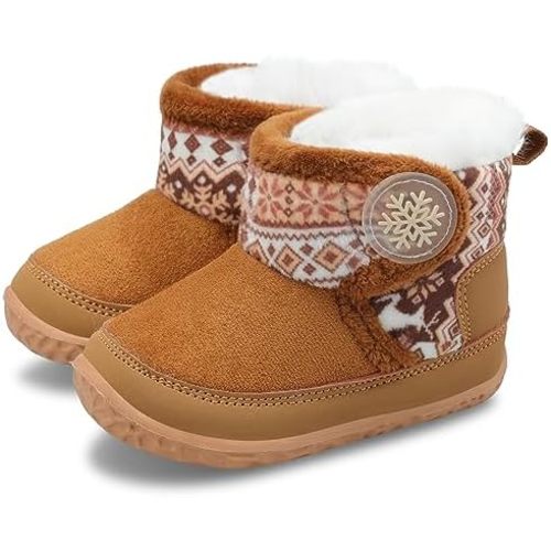 L-RUN Baby Boots for Infant Toddler Boys Girls Ankle Warm Suede Plush Lining House Slippers Little Kids Winter Shoes for Indoor Outdoor Walking
