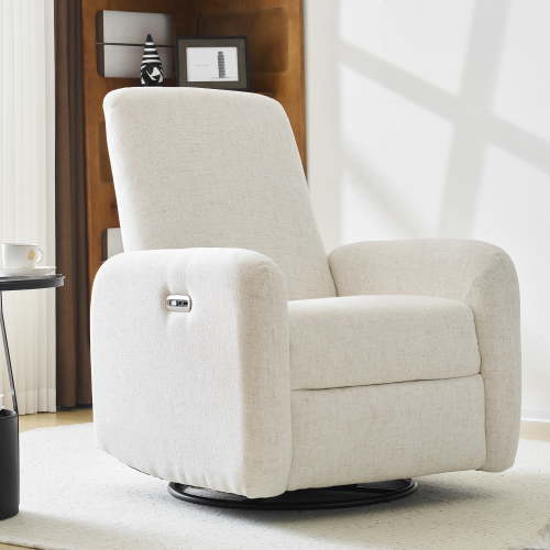 July’s Song Power Recline Swivel Glider for Nursery,Upholstered 270° Swivel Rocker Reclining Sofa Chair,Linen Ivory