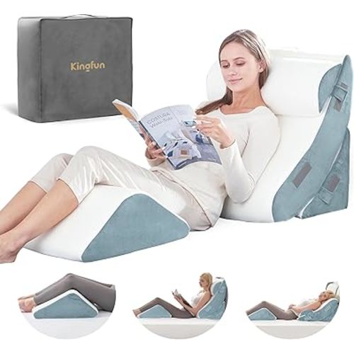 Kingfun 4pcs Orthopedic Bed Wedge Pillow Set for Sleeping, Memory Foam for Sleeping,Breathable Triangle Pillow Wedge, Post Surgery Memory Foam for Back, Leg Pain Relief, Sitting