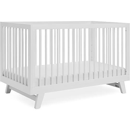 3-in-1 Astin Convertible Baby Crib - Wooden Baby Crib, Grows with Your Baby, Converts to Toddler Bed & Day Bed, 4 Adjustable Support Base Height | White