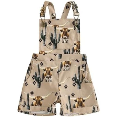 Toddler Baby Girl Western Horse Cactus Overalls Shorts Sleeveless Suspender Jumpsuit Romper Summer Outfit Clothing