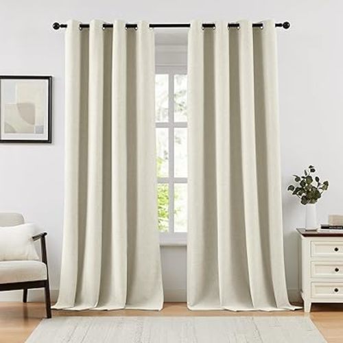 Natural 100% Blackout Linen Curtains for Bedroom,Black Out Curtains 72 Inch Long Farmhouse Thick Textured Window Curtains for Living Room,Grommet Room Darkening Curtains,52" W x 72" L,(2 Panels)