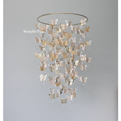 Gold butterfly mobile/gold hoop/mixed gold/nursery mobile/Canopy/Baby mobile/Baby nursery/girl room decor/gold crib mobile/baby shower gift.