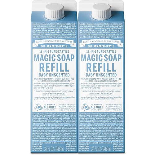 Dr. Bronner's Magic Soap-Pure-Castile Liquid Refill (Baby Unscented, 32 ounce, 2-Pack)
