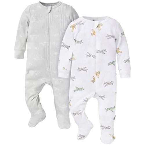 Gerber Unisex Baby 2-pack 2-way Zip Thermal Footed Sleep 'N Play