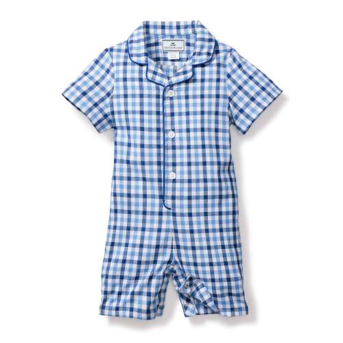 Baby's Twill Summer Romper in Royal Blue Gingham