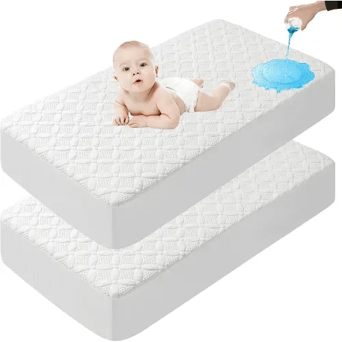 2 Pack Viscose Made from Bamboo Waterproof Crib Mattress Protector, Soft & Breathable Crib Size Mattress Pad, Cooling Baby Mattress Cover for 4”-13” inches Mattress, 52"x28", White