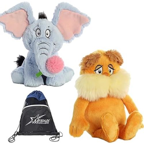 Aurora Dr Seuss 12" Stuffed Animal Duo: Horton and The Lorax, with Cotton Giftbag