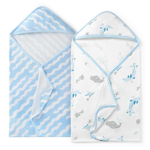 Momcozy Baby Towel with Hooded-Original Design Baby Towel Set -Soft & Absorbent- Shower Gifts or Bath Essential for Infant, Newborn, Toddler, Marine Sea Whale Seal Waves Magic