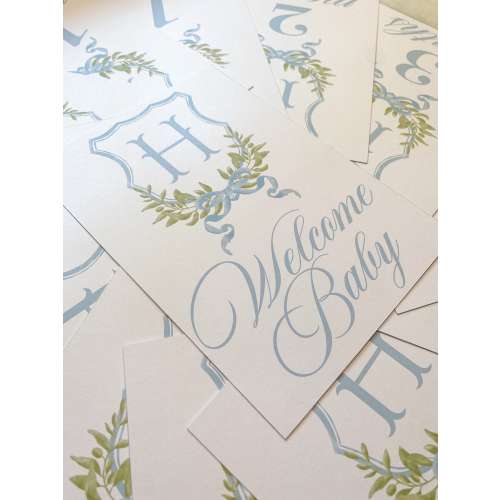 Watercolor Monogram Crest Baby Milestone Cards | Baby Shower Gift | Month Cards | Milestone | Baby Boy | Wreath Monogram Crest | Bow