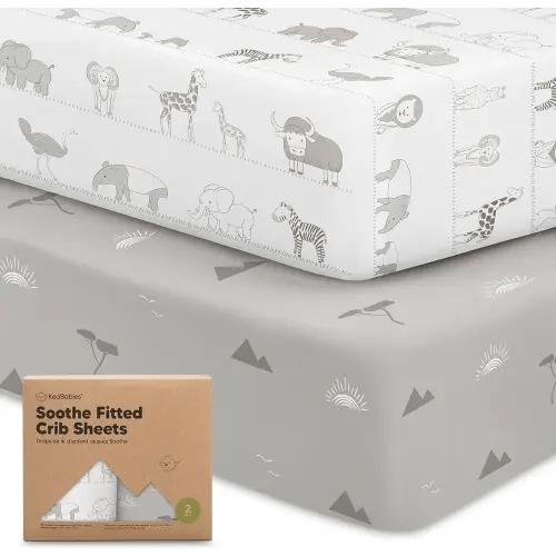 2-Pack Organic Crib Sheets for Boys, Girls - Jersey Fitted Crib Sheet, Baby Crib Sheets Neutral, Crib Mattress Sheet, Cotton Crib Sheets, Soft Baby Sheets for Crib, Unisex Crib Fitted Sheet (Savannah)