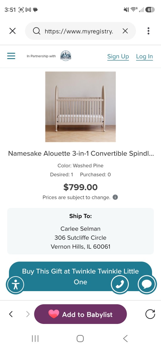 Namesake Alouette 3-in-1 Convertible Spindle Crib