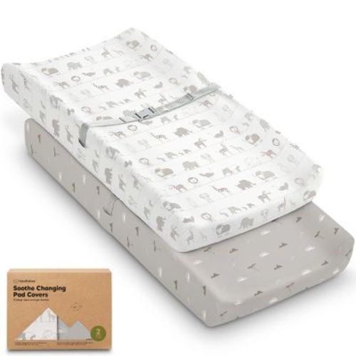 KeaBabies 2pk Soothe Changing Pad Covers for Girl, Boy, Organic Soft Cotton Contoured Diaper Changing Table Pad Covers (Savannah)