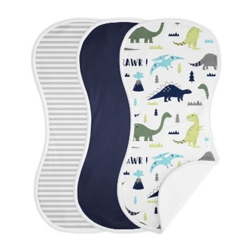 Sweet Jojo Designs Boy Baby Burp Cloths Mod Dinosaur Blue and Green 3pc