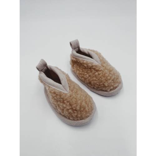Woolen baby slippers with leather sole/ Peanut butter Slippers