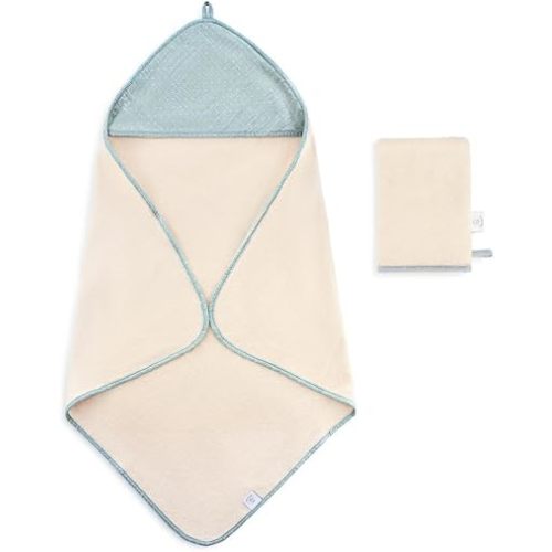 Hooded Baby Bath Towel & Wash Mitt Set, 100% GOTS Organic Cotton