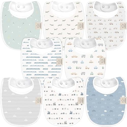 8-Pack Organic Baby Bibs for Girls & Boys - Teething Baby Bib, Baby Boy Bibs, Baby Girl Bibs, Newborn Bibs, Baby Drool Bibs for Infant, Toddler, Bibs for Baby Boy, Bibs for Baby Girl (Vessels)