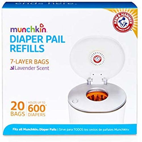 Munchkin Arm & Hammer Diaper Pail Snap, Seal and Toss Refill Bags, Holds 600 Diapers, 20 Count
