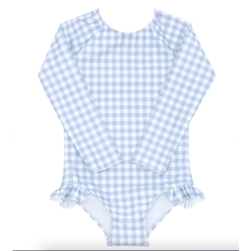 Minnow girls oasis blue gingham rashguard one piece 0-6M