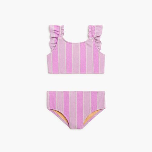 Girls' shimmer-stripe ruffle bikini set, Smoky Lilac Multi - size 2