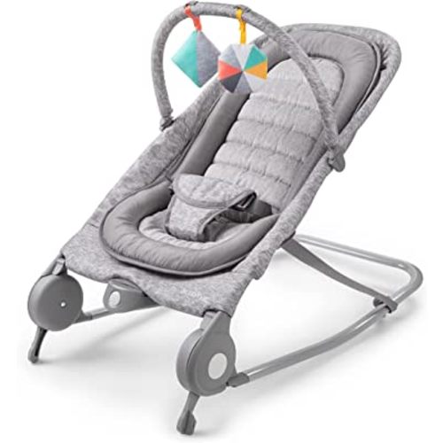 Summer Infant 2-in-1 Bouncer & Rocker Duo (Light Gray Tweed) Convenient and Portable Rocker and Bouncer for Babies Includes Soft Toys and Soothing Vibrations
