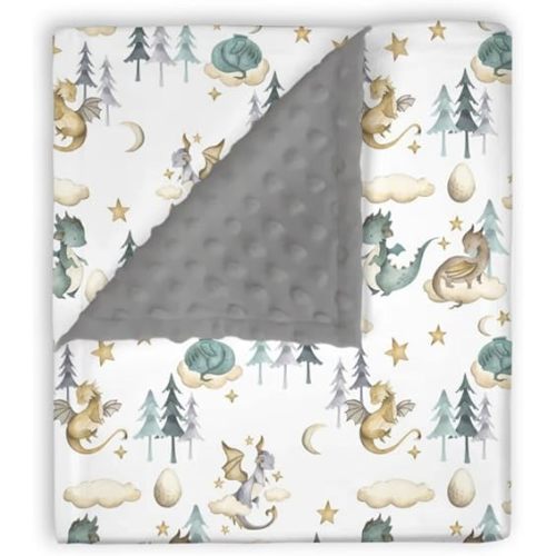 Mink Baby Boys Blanket Watercolor Dragon Tale, Mystery Animal Dragon Egg Star Cloud Soft Double Layer Dotted Backing Receiving Blankets, Newborn Infant Toddler Nursery Crib Bedding 30 x 40