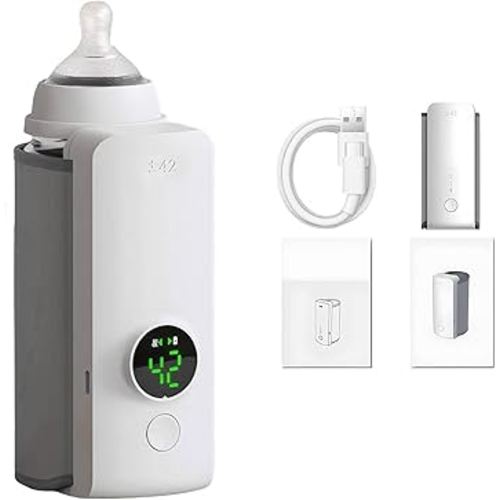 Portable Baby Bottle Warmer for Travel, Cordless Baby Bottle Warmer for Breastmilk and Formula, Rechargeable Bottle Warmer On The Go, Bottle Warmer with Temperature Control, LED Display