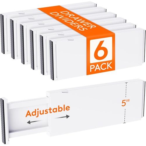Lifewit 8 Pack Upgrade Drawer Dividers for Clothes, 4" High 11"-17" Adjustable Dresser Drawer Organizers, Expandable White Plastic Drawer Separators for Kitchen, Nursery, Office Organization & Storage