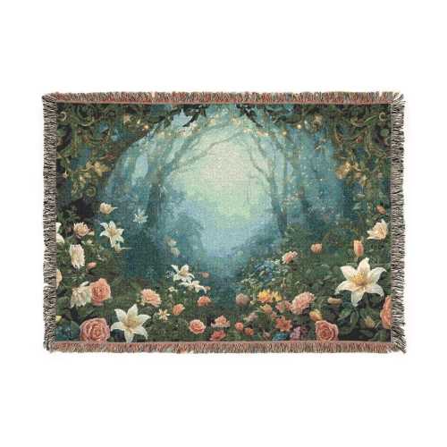 Floral Woven Blanket | Enchanted Fairy Garden Tapestry