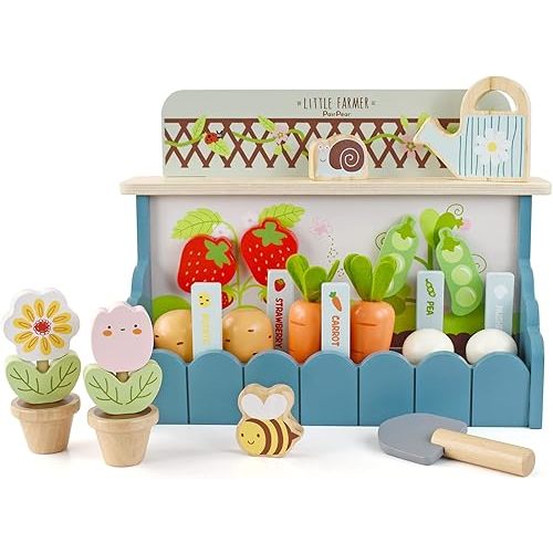 PairPear Flower Garden Toy Playset,Toddlers Wooden Toys Play Food Set for Girls Boys 3 Years and Up