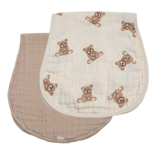 Bamboo Muslin Burp Cloth 2-Pack (Teddy/Taupe)