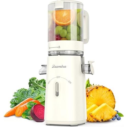Cold Press Juicer, Updated Masticating Juicer Machines with 5" Feeding Chute Fit Whole Fruits &Vegetables, 99.6% Juice Purity, Streamlined Parts Easier to Clean/1.5L Capacity/2 Cups Included