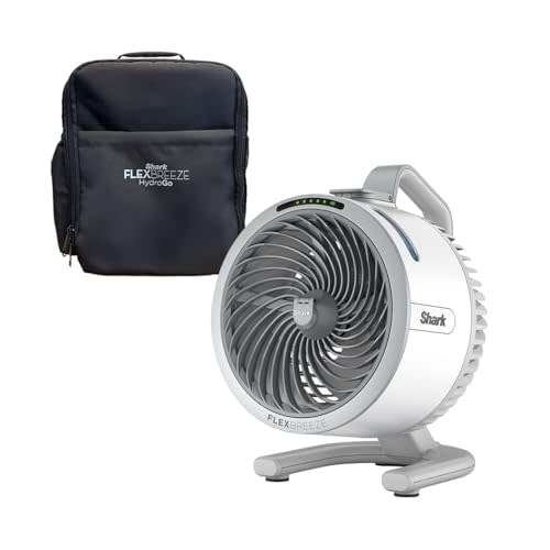 Shark FlexBreeze HydroGo Fan & Travel Bag — Ultra-powerful portable fan with indoor + outdoor evaporative mist. Corded & cordless, long lasting battery runtime, White, FA053BRN