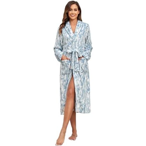 RONGTAI Womens Bathrobe Ladies Fleece Plush Warm Long Robes Fleece Nightgown Sleepwear
