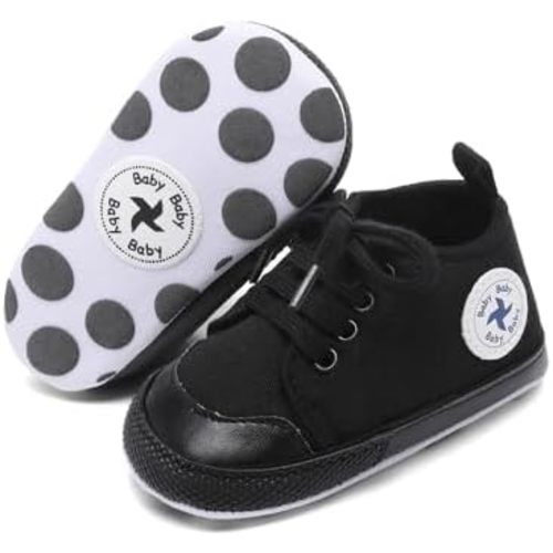 Baby Girls Boys Shoes Soft Anti-Slip Sole Newborn First Walkers High Top Canvas Denim Unisex Infant Sneaker 6-12 M