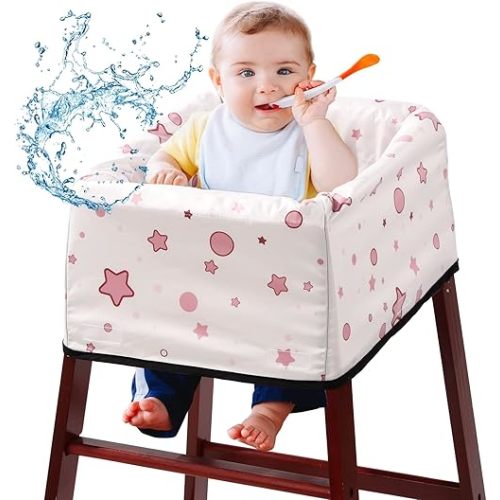 BALAPET Resuable Waterproof High Chair Cover for Restaurant, Thick Soft Baby Chair Protector Cover for Wooden or Restaurant High Chair, Protect Against Messy Meals and Dirty (Stars)
