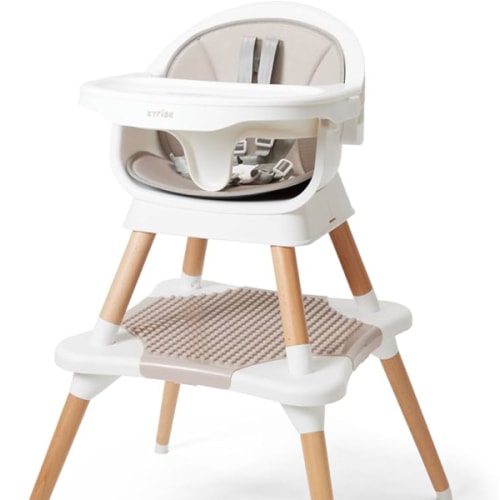 5-in-1 High Chair for Baby & Toddler - Convertible Baby Dining Seat - Portable Floor/Booster Seat - Adjustable Tray w. Cover - 5-Point Harness - Building Block Table & Chair - Stool (White)