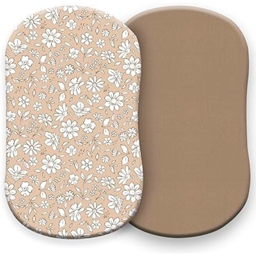 Pobibaby – 2 Pack Bassinet Sheets Girl, Bassinet Sheets Cotton 33x20 for Girls and Floral Nursery for Standard Rectangle Bassinets – Ultra-Soft Jersey Knit, Safe and Snug for Baby (Meadow)