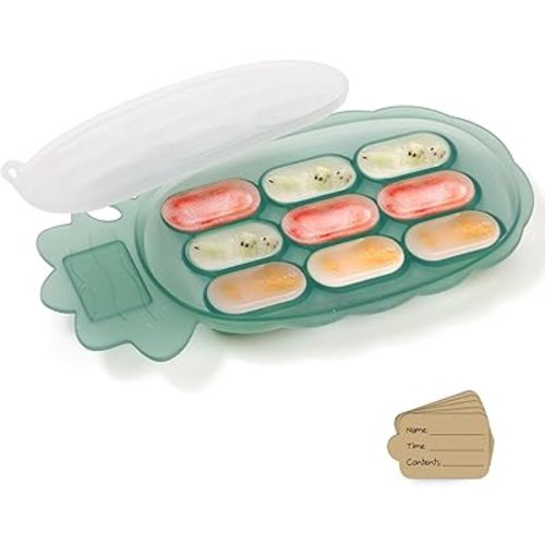 haakaa Silicone Nibble Freezer Tray -Breastmilk Teething Popsicle Mold - Baby Fruit Food Feeder Teether Tray - Baby Food Maker - Ice Cube Tray - 4 Months+ Babies - BPA Free Silicone -Pea Green