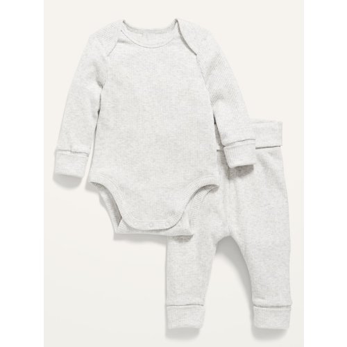 Unisex Adjustable-Length Rib-Knit Bodysuit &amp; Leggings Set for Baby