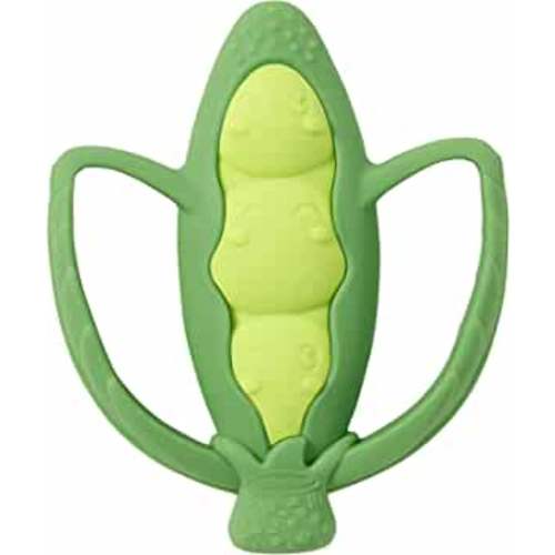 Infantino Lil' Nibbles Textured Silicone Teether -Sensory Exploration and Teething Relief with Easy to Hold Handles, Green Pea Pod