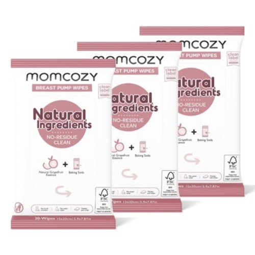 Momcozy Natural Breast Pump Wipes for Pump Parts Cleaning On-the-go, 30 Count (Pack of 3), Flash Clean & Resealable Pump Wipes HSA/FSA Eligible