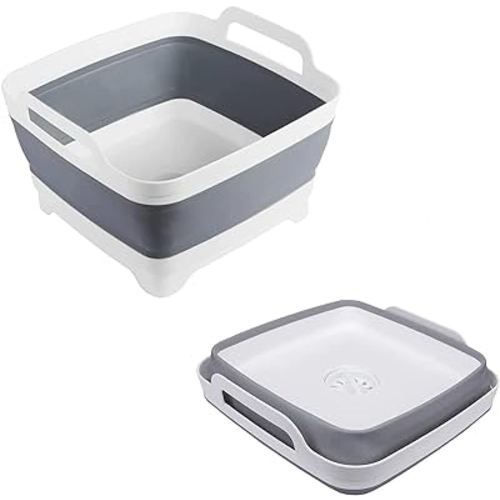 MontNorth Dishpan For Washing Dishes,9L Collapsible and Portable,Wash Dish Basin,Foldable Laundry Tub with Drain Plug for Kitchen Sink,Camping,Gray