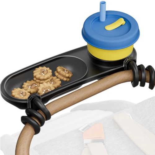 Universal Snack Tray for Stroller, Cup Holder Tray with Flexible Silicone Arm Gripper, Stays in Place Tray Attachment for Toddler & Kids, Snacking On The Go, Stroller Travel Accessories, Universal Fit