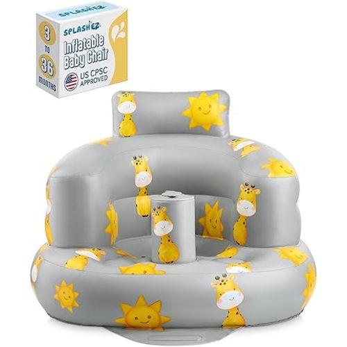 SplashEZ Inflatable Baby Seat - Sit-Up Chair for Baby 3 Months to 3 Years - Inflatable Infant Chair for Sitting Support - Blow-Up Baby Seat with Air Pump - Sit Me Up Seat for Home, Floor, Travel