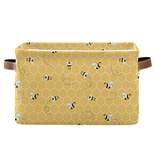 Storage Basket Cube Yellow Animal Bee Honey Comb Large Collapsible Toys Storage Box Bin Laundry Organizer for Closet Shelf Nursery Kids Bedroom,15x11x9.5 in,1 Pack